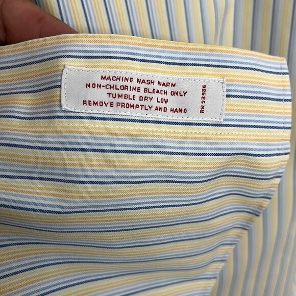 Brooks Brothers Men’s 17- 2/3 346 Non Iron Dress Shirt yellow blue striped - Picture 9 of 12